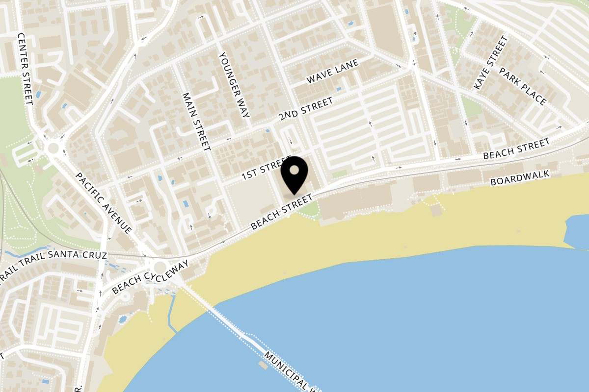 Map showing the location of Namaste Indian Cuisine Santa Cruz (Beach St.) - Grill & Bar on 303 Beach St in Santa Cruz