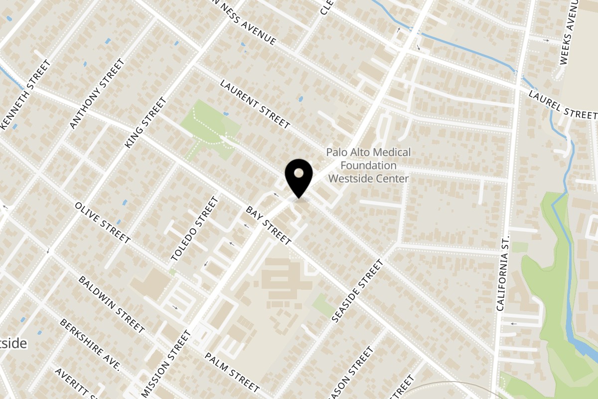 Map showing the location of Namaste Indian Cuisine Santa Cruz (Mission St.) on 1501 Mission St in Santa Cruz